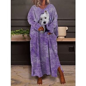 Women's Plus Size Casual Dress Shift Dress Animal Cat Long Dress Maxi Dress Long Sleeve Print V Neck Fashion Daily Royal Blue Blue Fall Spring L XL XXL 3XL 4XL Lightinthebox