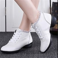 Women's Dance Shoes Performance Practice Square Dance Bootie Lace Up Ankle Boots Split Sole Thick Heel Round Toe Zipper Lace-up Black White Red miniinthebox - thumbnail