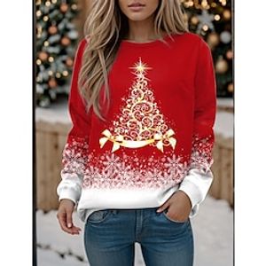 Christmas Sweatshirt Women's Sweatshirt Pullover Christmas Tree Sportswear Festival Print Red Christmas Casual Round Neck Long Sleeve Top Micro-elastic Fall  Winter Lightinthebox