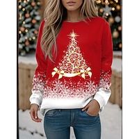 Christmas Sweatshirt Women's Sweatshirt Pullover Christmas Tree Sportswear Festival Print Red Christmas Casual Round Neck Long Sleeve Top Micro-elastic Fall  Winter Lightinthebox - thumbnail