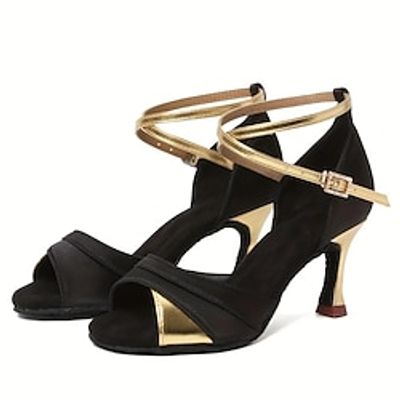 Women's Latin Shoes Prom Professional Rumba Suede Shoes Heel Solid Color High Heel Peep Toe Zipper Adults' Silver Red Gold Lightinthebox