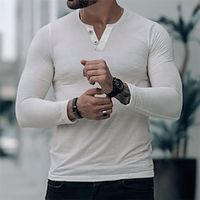 Men's Henley Shirt Solid Color Henley White Holiday Vacation Long Sleeve Button-Down Clothing Apparel Lightweight Casual Comfortable  Spring  Fall Lightinthebox - thumbnail