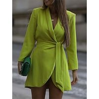 Women's Work Dress Blazer Dress Sheath Dress Elegant Winter Dress Office Daily Mini Dress Lace up V Neck Long Sleeve Plain Loose Fit Black White Green Fall Winter S M L XL XXL Lightinthebox - thumbnail