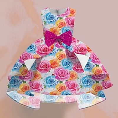 Girls' 3D Rose Party Dress Pink Sleeveless 3D Print Summer Spring Fall Party Special Occasion Birthday Elegant Princess Beautiful Kids 3-12 Years Party Dress Swing Dress A Line Dress Above Knee Lightinthebox