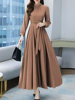 Spring And Autumn Pure Color Chiffon Long Sleeve Dress