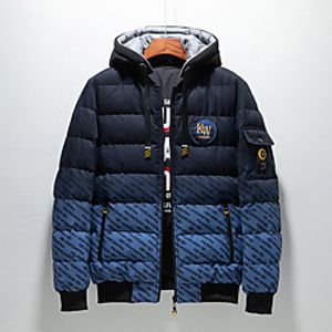 Men's Parka Daily Fall Winter Regular Coat V Neck Regular Fit Windproof Rain Waterproof Warm Casual Jacket Long Sleeve Color Gradient Letter Quilted Print Blue Yellow Gray Lightinthebox
