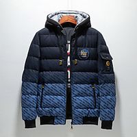 Men's Parka Daily Fall Winter Regular Coat V Neck Regular Fit Windproof Rain Waterproof Warm Casual Jacket Long Sleeve Color Gradient Letter Quilted Print Blue Yellow Gray Lightinthebox - thumbnail