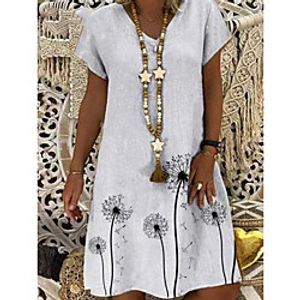 Women's A Line Dress Knee Length Dress White Short Sleeve Solid Color Summer V Neck Boho Loose 2021 S M L XL XXL 3XL 4XL 5XL miniinthebox