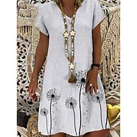 Women's A Line Dress Knee Length Dress White Short Sleeve Solid Color Summer V Neck Boho Loose 2021 S M L XL XXL 3XL 4XL 5XL miniinthebox - thumbnail