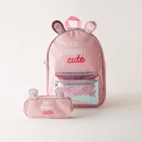 icon Printed Backpack with 3D Ears and Matching Pencil Case