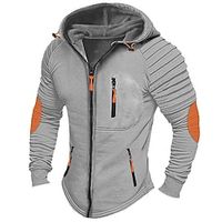 Men's Hoodie Full Zip Hoodie Black Brown Light Grey Dark Gray Hooded Plain Patchwork Pocket Color Block Sports Outdoor Daily Holiday Streetwear Cool Casual Spring Fall Clothing Apparel Hoodies miniinthebox