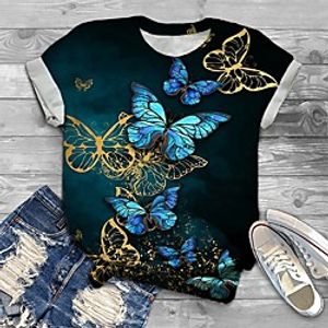 Women's Plus Size Tops T shirt Graphic Butterfly Print Short Sleeve Crewneck Basic Dark Green Big Size XL XXL 3XL 4XL 5XL / Loose miniinthebox