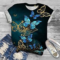 Women's Plus Size Tops T shirt Graphic Butterfly Print Short Sleeve Crewneck Basic Dark Green Big Size XL XXL 3XL 4XL 5XL / Loose miniinthebox - thumbnail