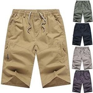 Men's Cargo Shorts Shorts Drawstring Elastic Waist Multi Pocket Plain Comfort Outdoor Daily Going out 100% Cotton Fashion Streetwear Black Green miniinthebox