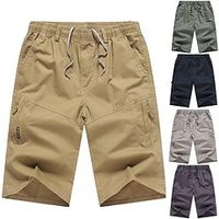 Men's Cargo Shorts Shorts Drawstring Elastic Waist Multi Pocket Plain Comfort Outdoor Daily Going out 100% Cotton Fashion Streetwear Black Green miniinthebox - thumbnail