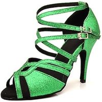 Women's Latin Shoes Dance Shoes Indoor Professional ChaCha Sparkling Shoes Heel Glitter High Heel Peep Toe Cross Strap Adults' Green Lightinthebox - thumbnail