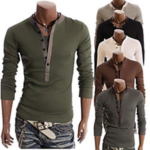 Men's T shirt Solid Color Crew Neck Street Casual Button-Down Long Sleeve Tops Casual Fashion Classic Muscle Black Army Green Light gray miniinthebox