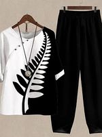 Women Casual Round Neck Long Sleeves Tops With Pants Suits - thumbnail