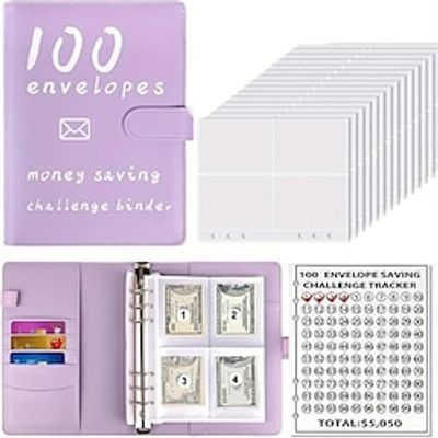 100 Envelope Money-saving Challenge Kit Interesting Budget Binder Set With Cash Envelopes For 100 Days Of Cash Filling Budgeting And Money-saving Box Replacement miniinthebox
