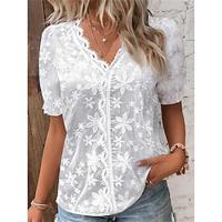 Blouse Women's White Solid / Plain Color Lace Daily Elegant V Neck S Lightinthebox