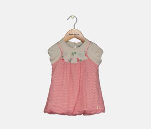 Baby Girls Allover Printed Dress  Pink/Beige