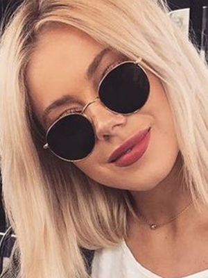 Vintage Round Frame Metal Fine-Edged Sunglass