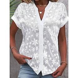 Shirt Lace Shirt Blouse Women's 6 white White Plain Lace Button Street Daily Basic Modern V Neck Regular Fit S Lightinthebox