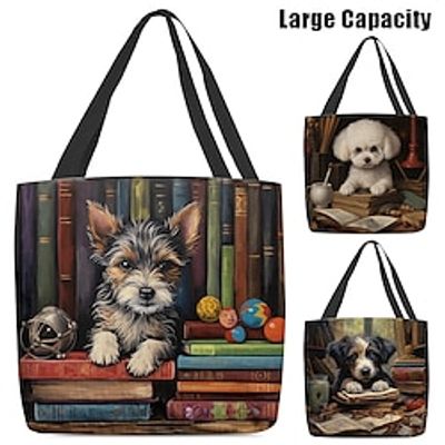 Women's Tote Shoulder Bag Canvas Tote Bag Polyester Shopping Daily Holiday Print Large Capacity Foldable Lightweight Dog Black Red Green miniinthebox