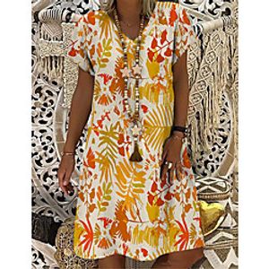 Women's T Shirt Dress Tee Dress Knee Length Dress Yellow Short Sleeve Floral Print Print Summer V Neck Casual 2021 S M L XL XXL 3XL miniinthebox