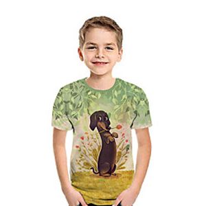 Kids Boys' T shirt Tee Short Sleeve Dog 3D Print Animal Green Children Tops Summer Active Daily Wear Regular Fit 3-12 Years Lightinthebox