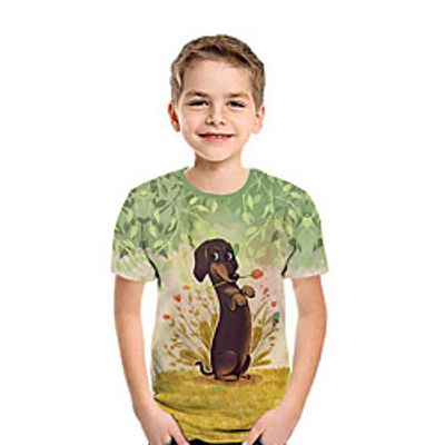 Kids Boys' T shirt Tee Short Sleeve Dog 3D Print Animal Green Children Tops Summer Active Daily Wear Regular Fit 3-12 Years Lightinthebox