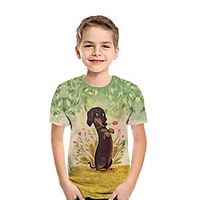 Kids Boys' T shirt Tee Short Sleeve Dog 3D Print Animal Green Children Tops Summer Active Daily Wear Regular Fit 3-12 Years Lightinthebox - thumbnail
