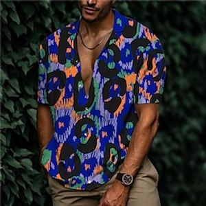 Men's Shirt 3D Print Leopard Turndown Street Casual Button-Down Print Short Sleeve Tops Designer Casual Fashion Breathable Purple  Summer Lightinthebox