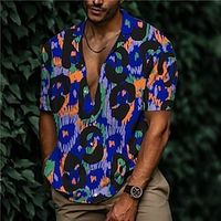Men's Shirt 3D Print Leopard Turndown Street Casual Button-Down Print Short Sleeve Tops Designer Casual Fashion Breathable Purple  Summer Lightinthebox - thumbnail