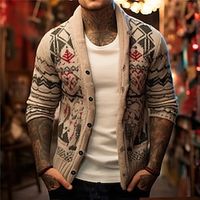 Snowflake Geometry Retro Vintage Men's Button Knitting Print Ugly Christmas Sweater Cardigan Sweater Knitwear Outdoor Daily Vacation Christmas Long Sleeve V Neck Sweaters Khaki Fall Winter S M L Lightinthebox
