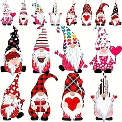 24pcs Valentine's Day Wooden Gnome Ornament Valentine's Day Wooden Pendant Gnome With Rope Ornament Love Tree Valentine's Day Wedding Decoration miniinthebox