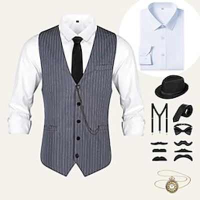 Retro Vintage Roaring 20s 1920s Outfits Shirt Waistcoat Panama Hat Gentleman Gangster Men's Cosplay Costume Halloween Party / Evening Prom Festival Vest miniinthebox
