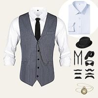 Retro Vintage Roaring 20s 1920s Outfits Shirt Waistcoat Panama Hat Gentleman Gangster Men's Cosplay Costume Halloween Party / Evening Prom Festival Vest miniinthebox - thumbnail