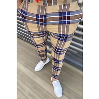 Men's Dress Pants Trousers Chinos Button Pocket Plaid Comfort Formal Party Work Fashion Classic Style Khaki Micro-elastic Lightinthebox