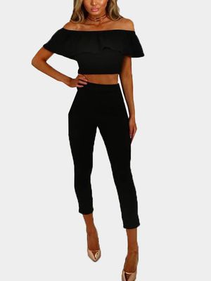 Black Off The Shoulder Bodycon Two Piece Set Black Off The Shoulder Bodycon Two Piece Set