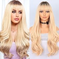 Cosplay Costume Wig Synthetic Wig Body Wave Wavy Neat Bang Machine Made Wig 26 inch Black / Gold Synthetic Hair Women's Multi-color Mixed Color miniinthebox - thumbnail