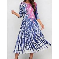 Women's Retro 1950s Vintage Dress Midi Dress Daily Date Print Tie Dye Crew Neck 34 Length Sleeve Slim Spring 2023 Navy Blue Blue S M L XL Lightinthebox - thumbnail