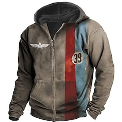 Men's Full Zip Hoodie Jacket Dark Gray Hooded Letter Graphic Prints Zipper Print Sports  Outdoor Daily Sports 3D Print Streetwear Designer Casual Spring   Fall Clothing Apparel Hoodies Sweatshirts  Lightinthebox