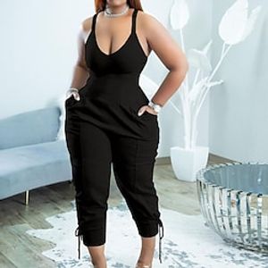 Women's Jumpsuit Backless Pocket Solid Color V Neck Casual Street Daily Regular Fit Sleeveless Green Black Gray S M L Spring Lightinthebox