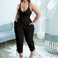 Women's Jumpsuit Backless Pocket Solid Color V Neck Casual Street Daily Regular Fit Sleeveless Green Black Gray S M L Spring Lightinthebox - thumbnail