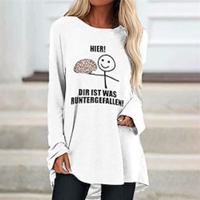 Women's Casual Dress T Shirt Dress Tee Dress Shift Dress Black And White Black gray Black Long Sleeve Letter Print Winter Fall Spring Crew Neck Winter Dress Fall Dress 2022 S M L XL XXL 3XL miniinthebox
