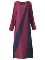 O-NEWE Vintage Plus Size Contrast Color Patchwork Maxi Dress For Women