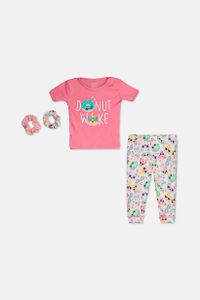 Little Girls 2-Pieces Donut Wake Print Top & Pajama Set  Pink/White Combo