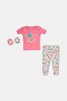 Little Girls 2-Pieces Donut Wake Print Top & Pajama Set  Pink/White Combo - thumbnail