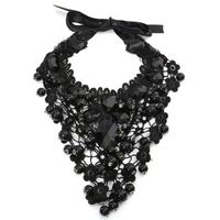 Gem Stone Lace Ribbon Beads Ball Necklace